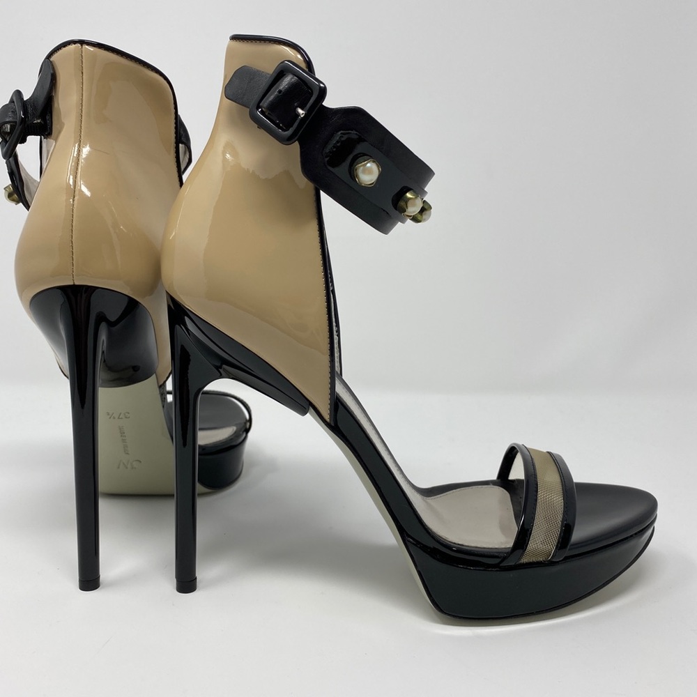 Jason Wu Nude & Black Patent Leather Pearl ankle strap designer high heels